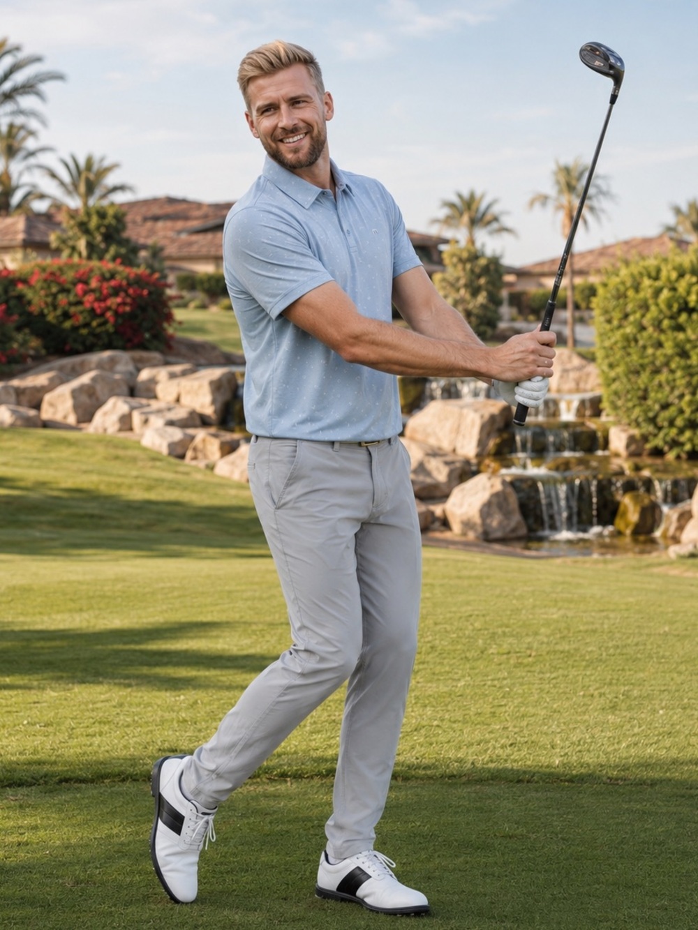 Travis Mathew Final State Polo Light Blue Men’s Size Large Golf Performance